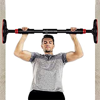 HAKENO Pull Up Bar Chin Up Bar for Doorway with Bigger Pad & Locking Mechanism No Screws Installation,No Damage Door Frame Upper Body Workout Bar (26''-39'')