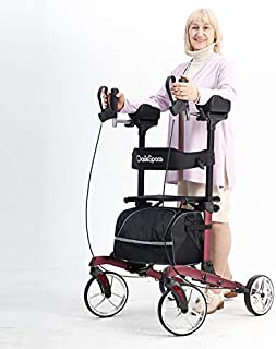 OasisSpace Heavy Duty Rollator for 450 lbs, Tall Walker with Metal Wheels, Stand-Up Folding Rollator Walker Back Erect Rolling Mobility Walking Aid for Elderly, Seniors and Adult Red