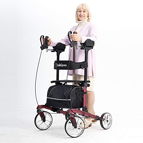 OasisSpace Heavy Duty Rollator for 450 lbs, Tall Walker with Metal Wheels, Stand-Up Folding Rollator Walker Back Erect Rolling Mobility Walking Aid for Elderly, Seniors and Adult Red