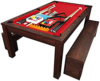 simba usa 7Ft Pool Table Billiard Red Become a Dinner Table with Benches - m. Rich Red