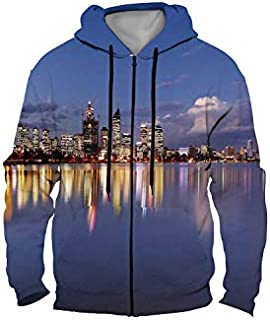 Tstyrea The of Perth,Unisex Lightweight Hoodie with Zipper Western Australia at Night.graphed from a Swan Ri