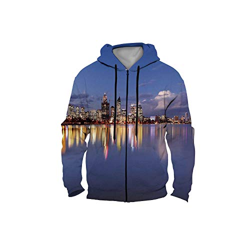 Tstyrea The of Perth,Unisex Lightweight Hoodie with Zipper Western Australia at Night.graphed from a Swan Ri