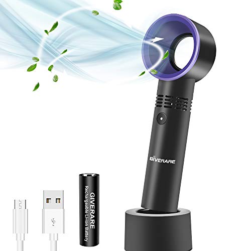 GIVERARE Bladeless Handheld Fan, Mini Portable Fan, USB Desk Fan, Personal Fan with USB Rechargeable Battery Operated, 3-6 Working Hours, 3 Speeds, for Kids Baby Travel Camping Office Room-Black