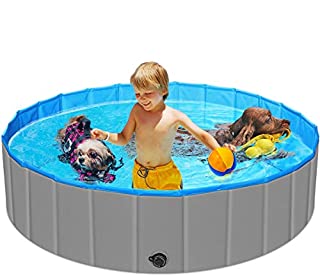 URPOWER Foldable Dog Pool Thick Design 47 Inch Kiddie Pool Portable Kid Pool Plastic Pool Anti-Slip PVC Pet Pool Bathing Tub Swimming Pool Durable Fiberboard Toddler Pool for Dogs & Pets and Kids Blue