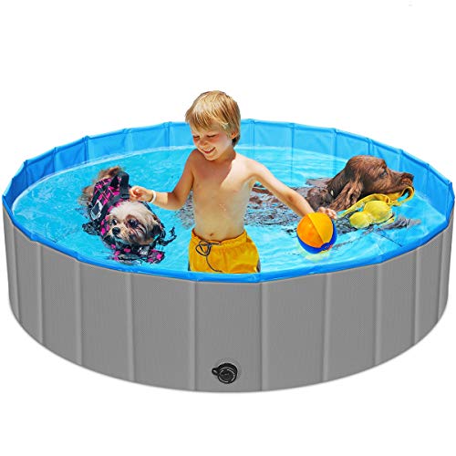 URPOWER Foldable Dog Pool Thick Design 47 Inch Kiddie Pool Portable Kid Pool Plastic Pool Anti-Slip PVC Pet Pool Bathing Tub Swimming Pool Durable Fiberboard Toddler Pool for Dogs & Pets and Kids Blue