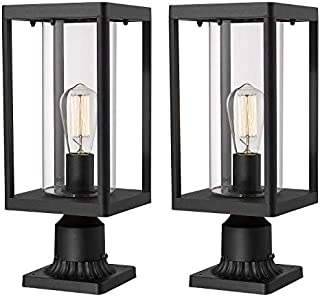 Beionxii Outdoor Post Lantern | Set of 2 Modern Exterior Pillar Lamp with 3-Inch Pier Mount Base, Sand Textured Black Cast Aluminum with Clear Cylinder Glass - A291P-2PK
