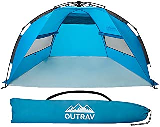 Pop Up Beach Tent  Quick and Easy Set Up, Family Size, Portable Sun and Water Shelter and Shade Canopy  for Fishing, Camping, Hiking and Outdoor Activities  by Outrav