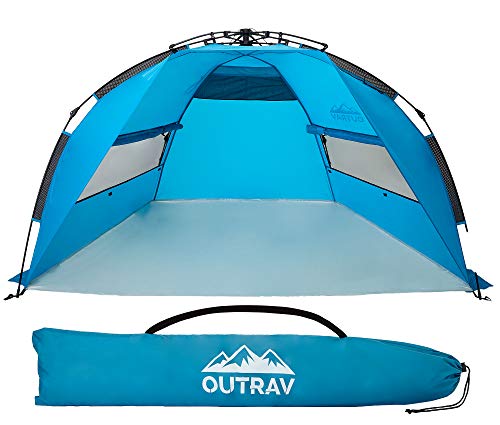 Pop Up Beach Tent  Quick and Easy Set Up, Family Size, Portable Sun and Water Shelter and Shade Canopy  for Fishing, Camping, Hiking and Outdoor Activities  by Outrav