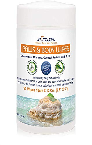 Arava Natural Dog & Cat Grooming Wipes - Pet Cleansing Wipes for Dogs Cats Puppies Kittens - for Paws & Body - Remove Dirt Dust & Odors - Gentle Cleansing & Deodorizing Formula - 50 Count (7.5