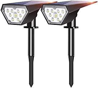 Tranmix Solar Landscape Spotlight 12 LEDs Two Brightness Level Solar Powered Ground Lights/Wall Light 2-in-1 for Yard, Garden, Driveway, Porch, Walkway, Pool, Patio - Warm White