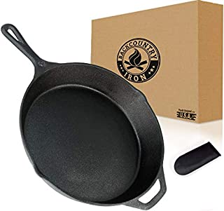 Backcountry Cast Iron Skillet(10 Inch Medium Frying Pan + Cloth Handle Mitt, Pre-Seasoned for Non-Stick Like Surface, Cookware Oven/Broiler/Grill Safe, Kitchen Deep Fryer, Restaurant Chef Quality)