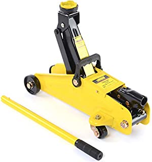 JEGS 2-Ton Hydraulic Utility Floor Jack | Heavy Gauge Steel Chassis | Heavy Duty Steel Swivel Caster Wheels | Rotating Saddle | Yellow Finish