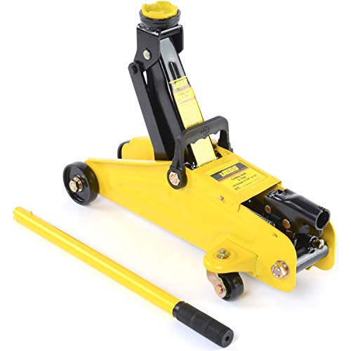 JEGS 2-Ton Hydraulic Utility Floor Jack | Heavy Gauge Steel Chassis | Heavy Duty Steel Swivel Caster Wheels | Rotating Saddle | Yellow Finish