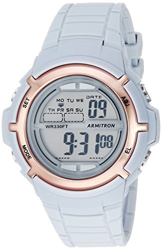 Armitron Sport Women's 45/7045PBL Rose Gold-Tone Accented Digital Powder Blue Resin Strap Watch