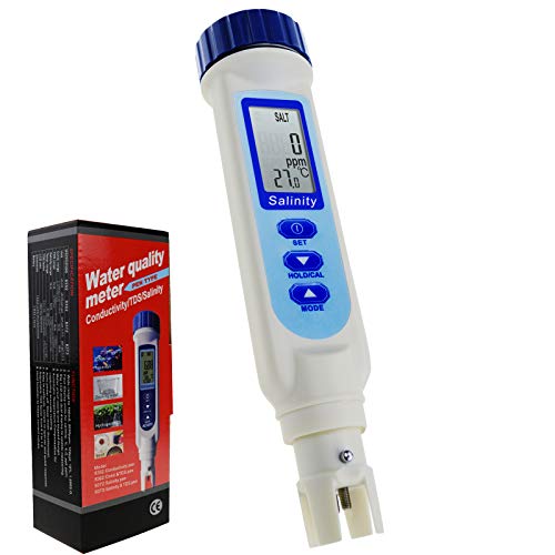 Pen Type Salinity Temp Meter Probe Sensor Tester Monitor Measurement Checker ATC NaCl 100 PPT / 9999 ppm / 10% / 0.95-1.08 SG for Water Quality Pond Pool Aquarium Saltwater Seawater Drinking Water