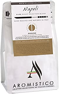 AROMISTICO | Rich Strong Dark Roast | Premium Italian GROUND COFFEE | NAPOLI BLEND | For Cafetiere /French Press, Filter, Pour Over, Drip, Moka or Aeropress | SMOKY, MALTY & DARK CHOCOLATE-Like