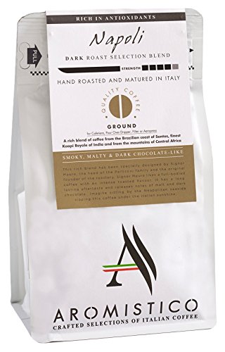 AROMISTICO | Rich Strong Dark Roast | Premium Italian GROUND COFFEE | NAPOLI BLEND | For Cafetiere /French Press, Filter, Pour Over, Drip, Moka or Aeropress | SMOKY, MALTY & DARK CHOCOLATE-Like