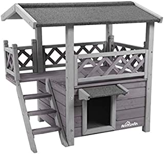 Aivituvin Wooden Cat House Outdoor and Indoor,Feral Pet Houses with Stairs for Cats Insulated, Weatherproof Roof