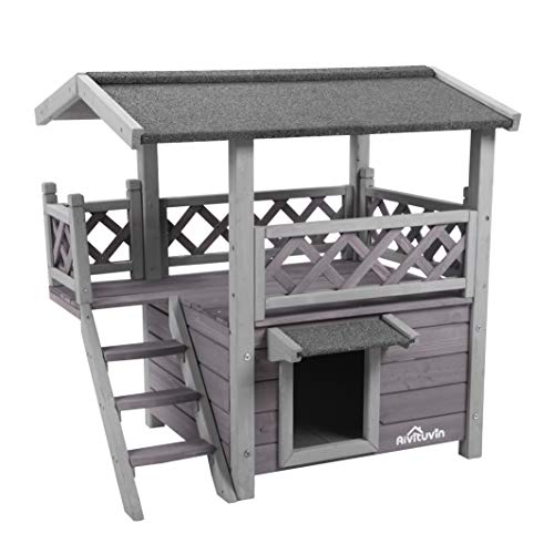 Aivituvin Wooden Cat House Outdoor and Indoor,Feral Pet Houses with Stairs for Cats Insulated, Weatherproof Roof