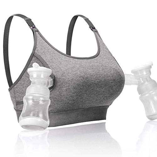 Hands Free Pumping Bra, Momcozy Adjustable Breast-Pumps Holding and Nursing Bra, Suitable for Breastfeeding-Pumps by Lansinoh, Philips Avent, Spectra, Evenflo and More(Grey,X-Large)