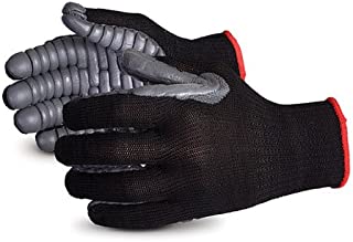 Superior S10VIB Vibrastop Nylon Anti Vibration Full Finger String Knit Glove with Anti-Vibe Chloroprene Coated Palm, Work, 7 Gauge Thickness, Large, Black (Pack of 1 Pair)