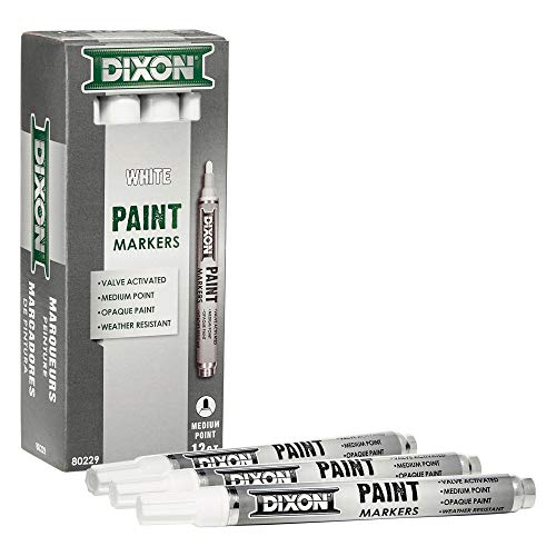 Dixon Industrial Paint Markers, Medium Tip, Box of 12 Markers, White (80229)