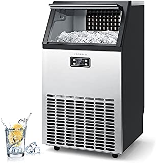 CROWNFUL Commercial Ice Maker 100Lbs/24H, Stainless Steel Ice Machine with 33Lbs Ice Storage Capacity, Free-Standing Under Counter ice Maker, Ideal for Home, Office, Restaurant, Bar, Coffee Shop