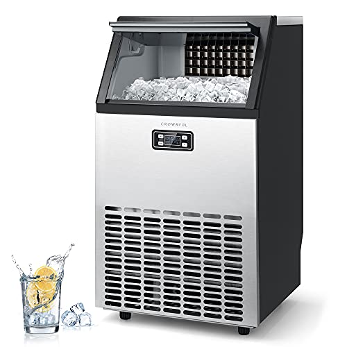 CROWNFUL Commercial Ice Maker 100Lbs/24H, Stainless Steel Ice Machine with 33Lbs Ice Storage Capacity, Free-Standing Under Counter ice Maker, Ideal for Home, Office, Restaurant, Bar, Coffee Shop