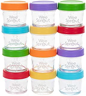 WeeSprout Glass Baby Food Storage Jars - 12 Set, 4 oz Baby Food Jars with Lids, Freezer Storage, Reusable Small Glass Baby Food Containers, Microwave & Dishwasher Friendly, for Infants & Babies