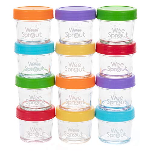 WeeSprout Glass Baby Food Storage Jars - 12 Set, 4 oz Baby Food Jars with Lids, Freezer Storage, Reusable Small Glass Baby Food Containers, Microwave & Dishwasher Friendly, for Infants & Babies