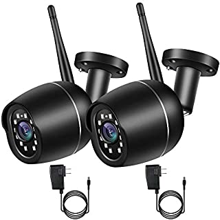 Security Camera Outdoor, 2 Pack GOAOFOEOI 1080P WiFi Wireless Camera Waterproof Home Surveillance Cameras IP Cam Two-Way Audio, Night Vision, Motion Detection Alert, SD Card Cloud, Works with Alexa