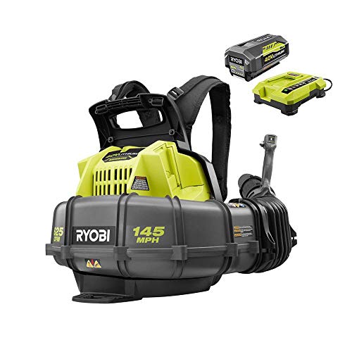 Ryobi RY40440 40 Volt 145 MPH 625 CFM Cordless Brushless Variable Speed Backpack Leaf Blower with Lithium-Ion Battery and Charge Kit