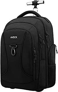 Rolling Backpack,Wheeled Laptop Backpack for Travel,Freewheel Carryon Trolley Luggage Suitcase Compact Business Bag,Wheeled Rucksack Student Computer Trolley Carry Luggage Fits 15.6Inch Laptop - Black