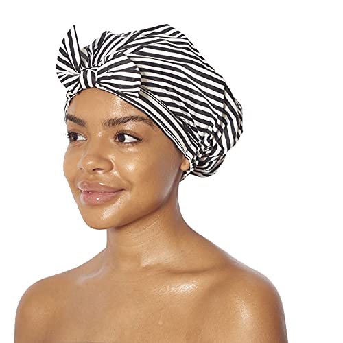 Kitsch Luxury Shower Cap for Women - Waterproof, Fashionable, Reusable Shower Cap for Long Hair (Stripe)