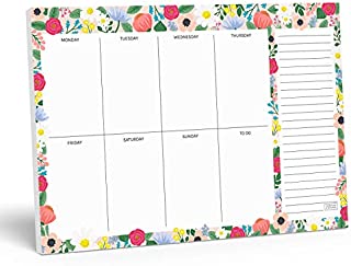 Notepad. Floral Weekly Planner Notepad with Daily Planner Agenda Squares. 7x10