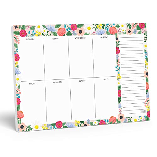 Notepad. Floral Weekly Planner Notepad with Daily Planner Agenda Squares. 7x10