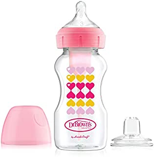 Dr. Brown's Options+ Wide-Neck Bottle to Sippy Baby Bottle Start Kit, Pink, 9 Ounce