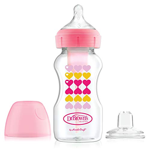 Dr. Brown's Options+ Wide-Neck Bottle to Sippy Baby Bottle Start Kit, Pink, 9 Ounce