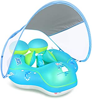 LAYCOL Baby Swimming Pool Float with Removable UPF 50+ UV Sun Protection Canopy,Toddler Inflatable Pool Float for Age of 3-36 Months,Swimming Trainer (Blue, L)