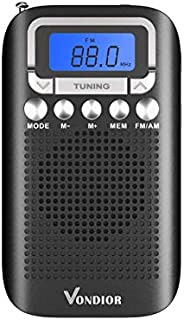 Digital AM FM Portable Pocket Radio with Alarm Clock- Best Reception and Longest Lasting. AM FM Compact Radio Player Operated by 2 AAA Battery, Stereo Headphone Socket (Black), by Vondior