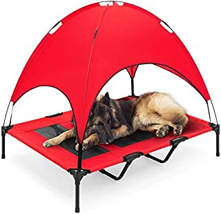 Best Choice Products 48in Elevated Cooling Dog Bed, Outdoor Raised Mesh Pet Cot w/Removable Canopy Shade Tent, Carrying Bag, Breathable Fabric - Red