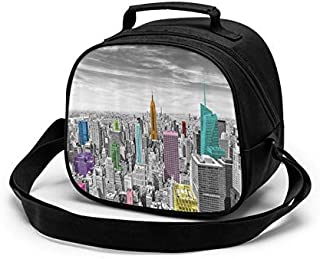 Insulated Lunch Bag, Reusable Cooler Tote Box Nyc New York City Skyline Prints Lunch Container for Kids