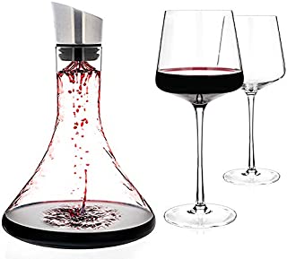 Luxbe - Wine Decanter 54-ounce and Aerator Pourer Lid - With Two Crystal Glasses Set - Hand Blown Lead-free Crystal Glass, Red Wine Carafe - Descanter with Stainless Steel Lid-Aerator, Filter, Pourer