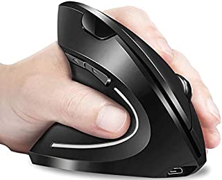 Rechargeable Left Handed Cordless Mouse, Lefty Ergonomic Wireless Mouse - 2.4G Left Hand Vertical Mice with USB Nano Receiver, 6 Buttons, Adjustable DPI 1000/1200 /1600, Less Noise - Black