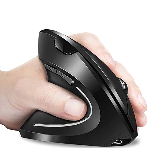 Rechargeable Left Handed Cordless Mouse, Lefty Ergonomic Wireless Mouse - 2.4G Left Hand Vertical Mice with USB Nano Receiver, 6 Buttons, Adjustable DPI 1000/1200 /1600, Less Noise - Black