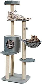 Tangkula 56.5 Inch Multi-Level Cat Tree, Kitten Climbing Cat Tower with Sisal-Covered Scratching Posts, Plush Perch, Condo & Basket Lounger, Pet Furniture Cat Activity Center Play House (Light Gray)