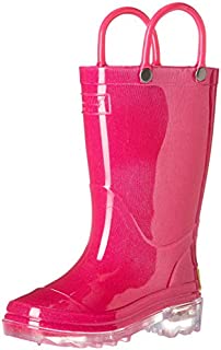 Western Chief Unisex-Kid's Waterproof PVC Light-Up Rain Boot, Solid Pink, 7/8 Medium US Toddler