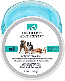 Forticept Blue Butter Antimicrobial Gel, Antiseptic Hydrogel Wound Treatment, Dogs & Cats for Hot Spots, Pyoderma, Skin Infections, Rashes, Sores, Wounds, Burns | 8 OZ