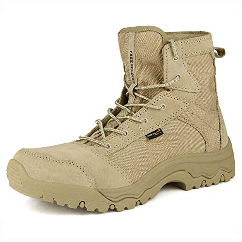 FREE SOLDIER Men's Work Boots 6 inch Lightweight Breathable Military Tactical Desert Boots for Hiking (Sand 10 US)