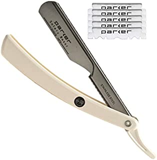 Parker PTW Push Type Blade Load Professional Straight Edge Barber / Shavette Razor with Stainless Steel Blade Arm and 5 Parker Premium Platinum Blades